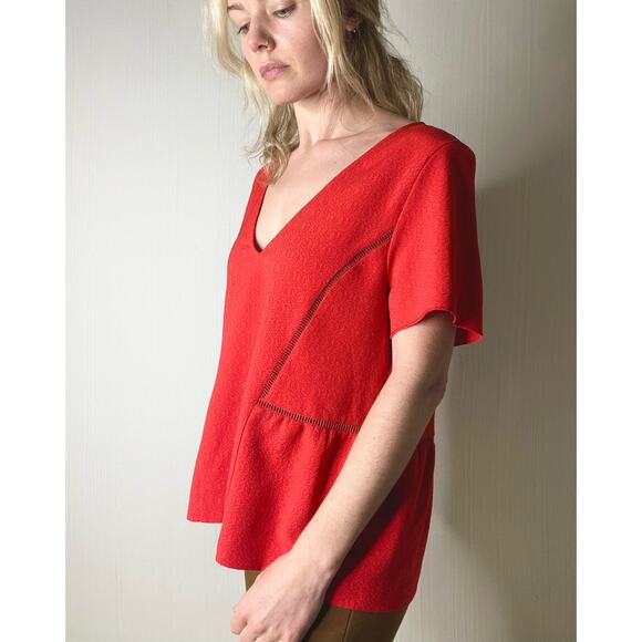 SEZANE Amanda Textured Peek-a-boo Back Red SS Blouse US 42/US 10 - Picture 1 of 11